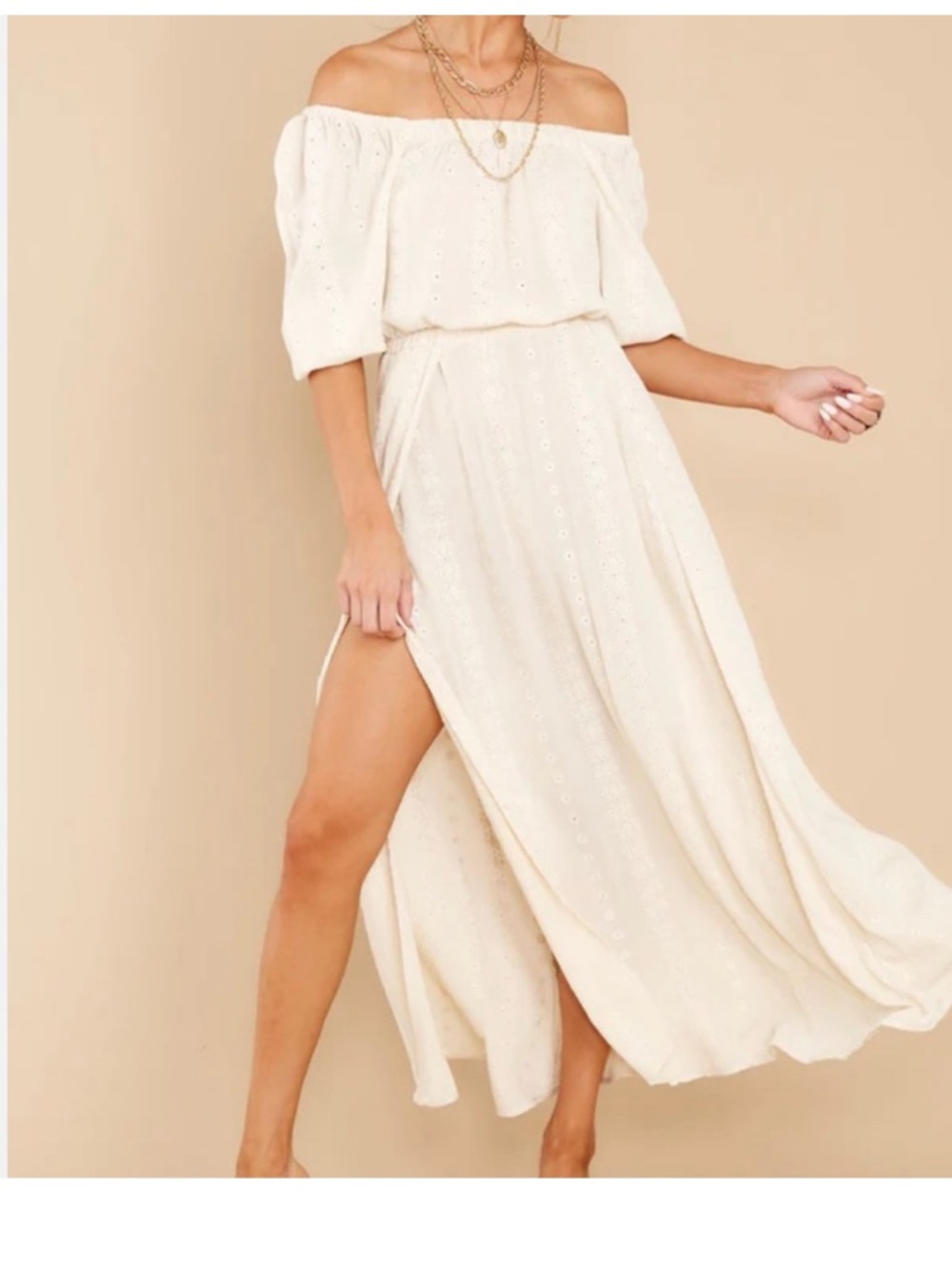 Steve Madden Cream One-Shoulder Eyelet Maxi skirt & matching top BB Dakota